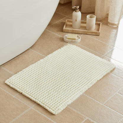 Triohero Waffle Bath Mat, Small Boho Bathroom Rugs Non Slip Washable, Ultra Soft Super Absorbent Quick Dry Farmhouse Bathroom Decor, 16" x 24", Cream White