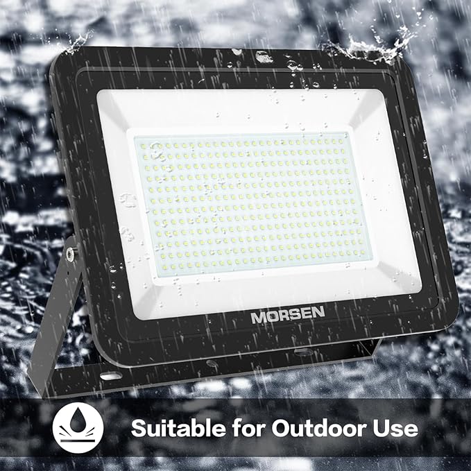 MORSEN 300W Flood Light Outdoor Plug in - 30000LM 5000K LED Flood Light, IP66 Waterproof, UL Listed Daylight Security Lights for Garden, Yard, Garage, Stadium, 2 Pack