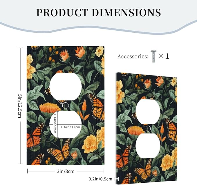 Butterflies Flower Garden Light Switch Cover 1 Gang Outlet Plate Single Duplex Wall Plate Covers Decorative Switchplate Covers Electrical Faceplate for Home Decor