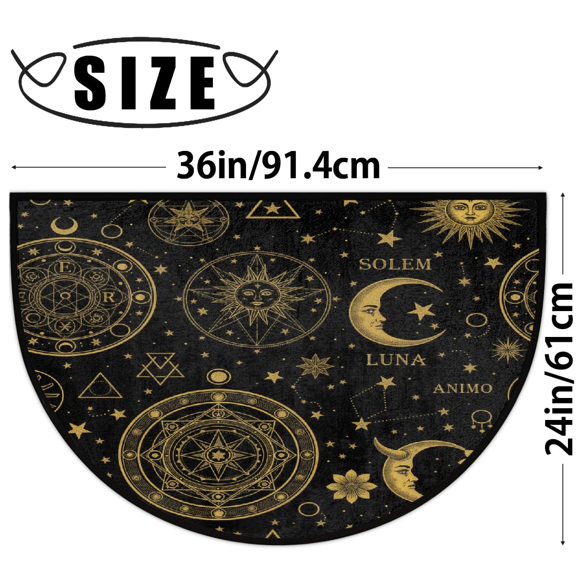 Half Circle Door Mat - Gothic Celestial Sun Moon Absorbent Non-Slip Half Round Entryway Area Rug - Soft Cute Semicircular Washable Carpet for Bathroom Bedroom Kitchen, 36"x24"