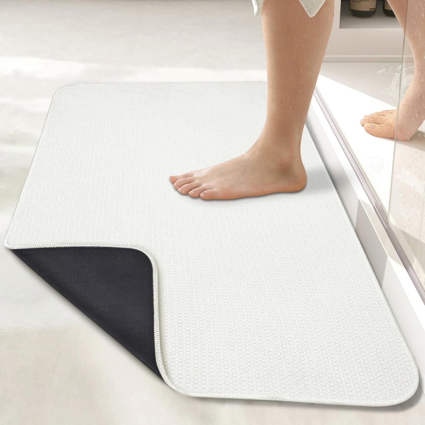 Bath Mat,Ultra Thin Bathroom Rugs,Rubber Bath Mats for Bathroom,No Slip Bath Rugs,Quick Dry,Machine Washable,Low Pile,Absorbent,Shower Outside,Sink,Home Decor Accessories.Cream,1'5"x2'3"(17x27inch)