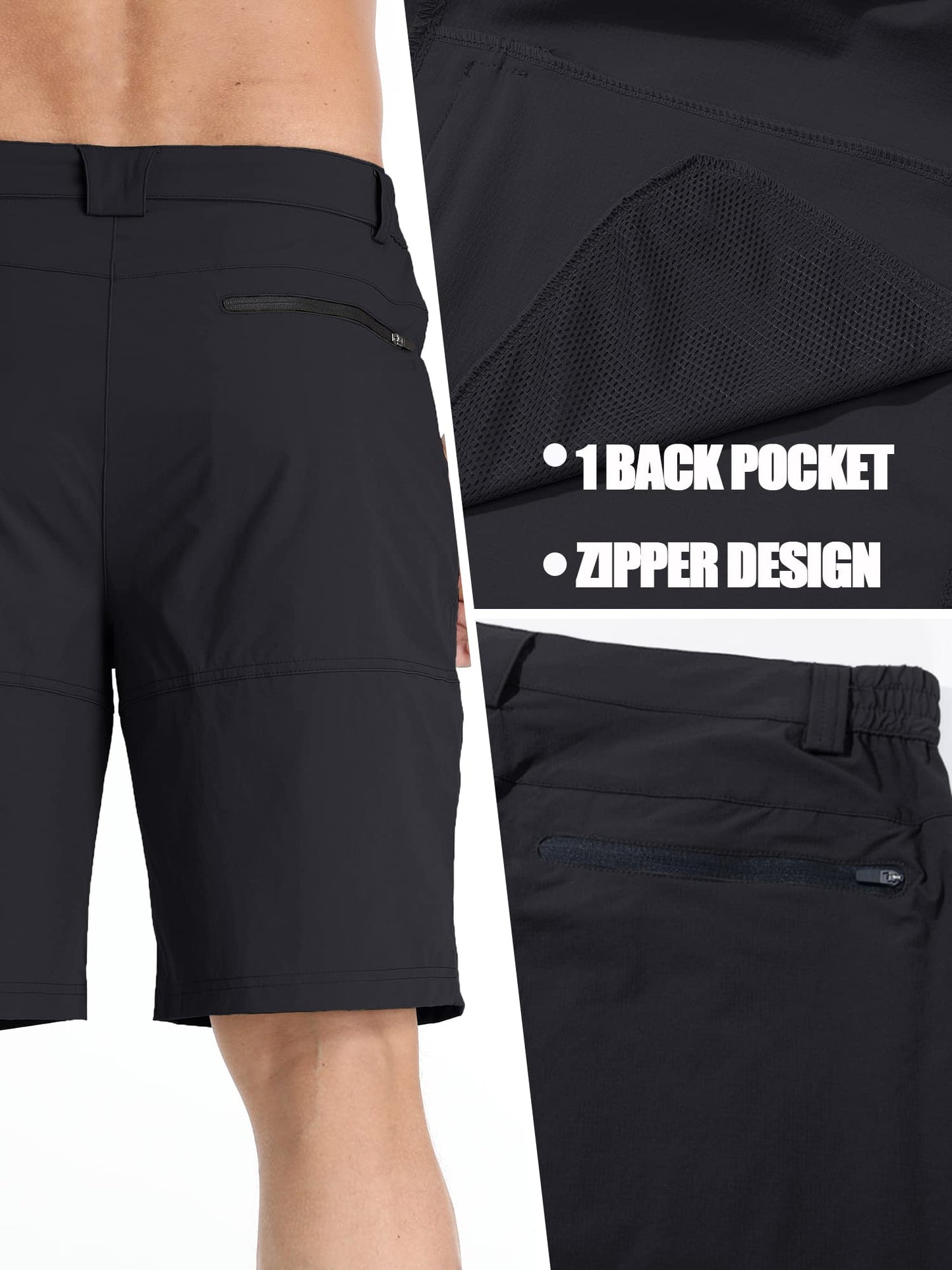 TACVASEN Mens 10" Hiking Cargo Shorts Golf Casual Lightweight Quick Dry Summer Dress Fishing Travel Shorts with Zipper Pockets Black 38