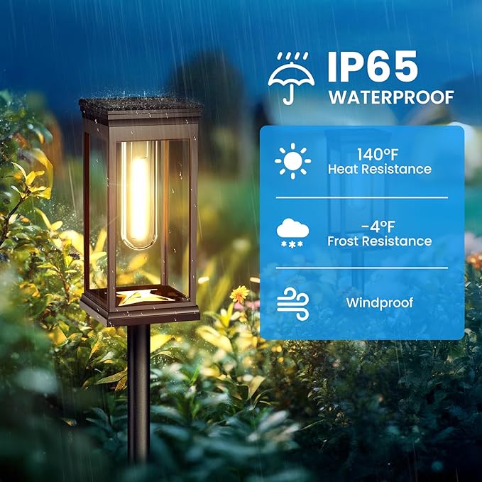 Solar Pathway Lights Outdoor - 8 Pack, IP65 Waterproof Warm White LED, Auto On/Off, Solar Powered Modern Square Design Landscape Lighting, for Walkway Garden Lawn Yard Decor