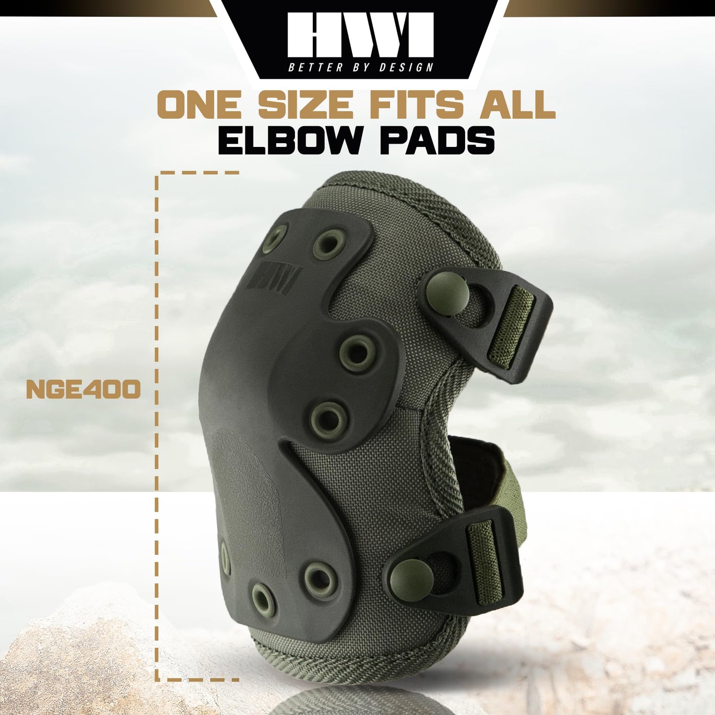 HWI Gear Next Generation Elbow Pad for Protection: Combat, Mechanics, Construction, Hunting, Landscaping, Outdoor Survival, Heavy Duty Industrial Grade, Adjustable
