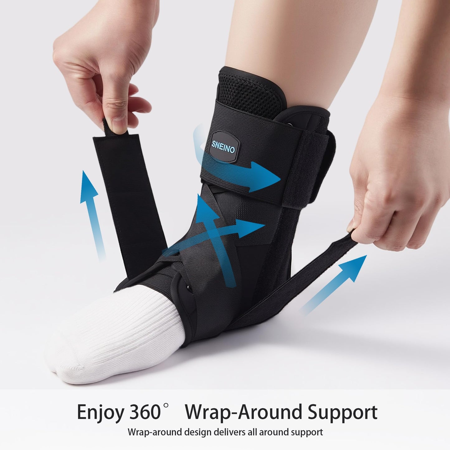 SNEINO Ankle Brace for Women Men - Ankle Support Brace for Sprained Ankle,Ankle Stabilizer for Achilles,Tendon,Sprain,Injury Recovery,Lace up Ankle wrap for Running,Basketball,Volleyball (Medium, Ankle Brace)