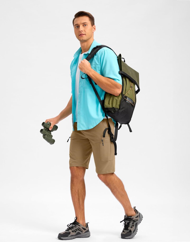 Pudolla Men's Hiking Shorts 11" Lightweight Cargo Work Shorts for Men Summer Travel Golf Casual Outdoor with 5 Pockets(Dark Khaki Large)