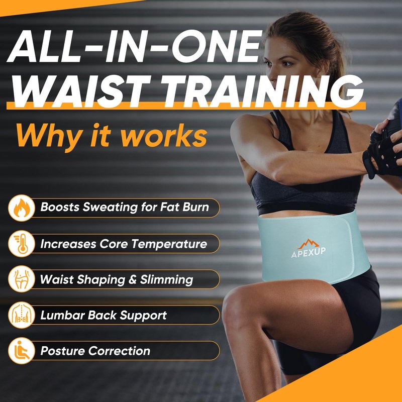 APEXUP Waist Trainer for Women Lower Belly Fat, Men Sweat Band, Stomach Wrap, Waist Trimmer with Removable Lumbar Support (Mint Green, XXL)
