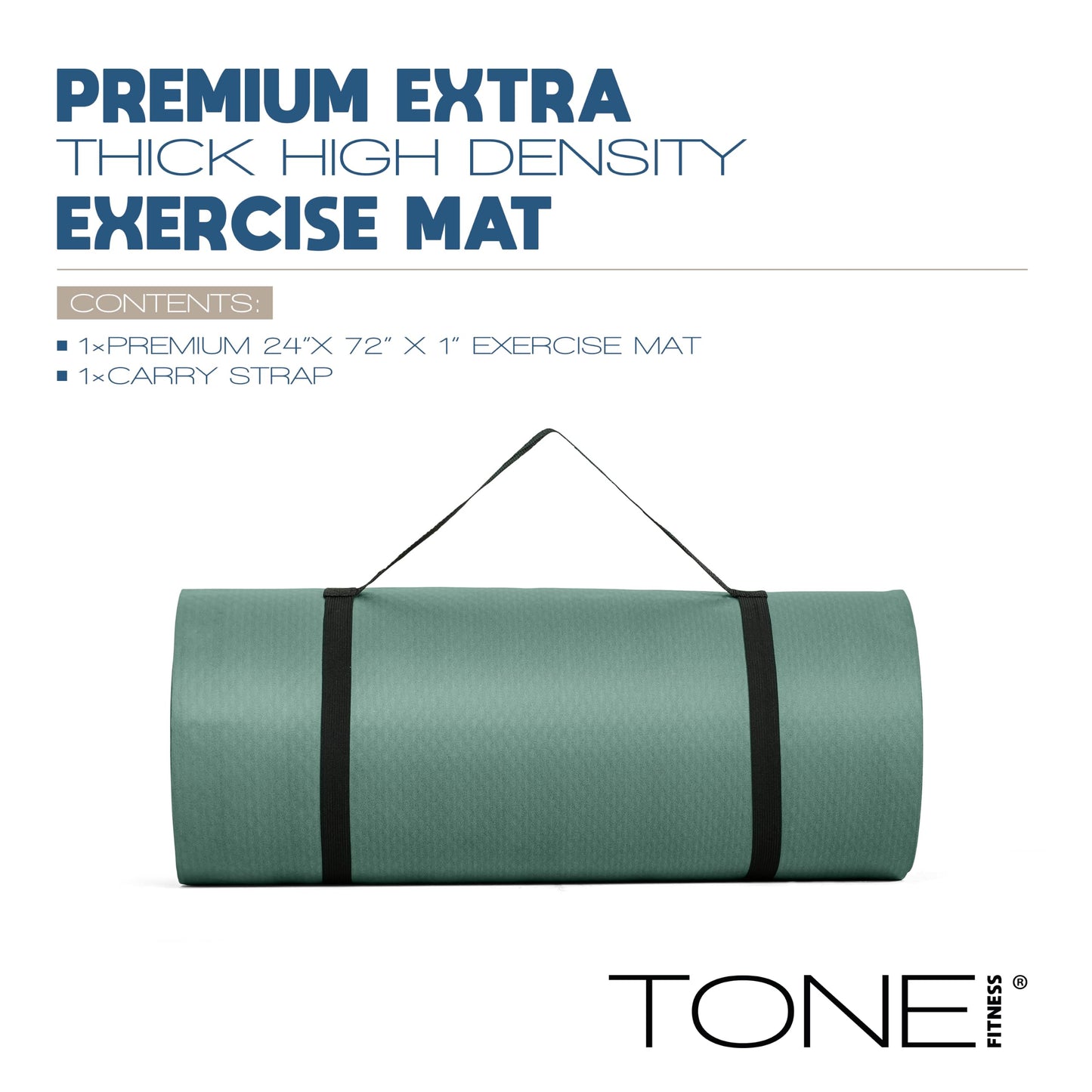 Tone Fitness Premium Extra Thick 1-Inch High Density Exercise Mat with Carry Strap – Non-Slip Workout, Pilates, and Yoga Mat for Home Gym - Color Teal - Diamond Pattern