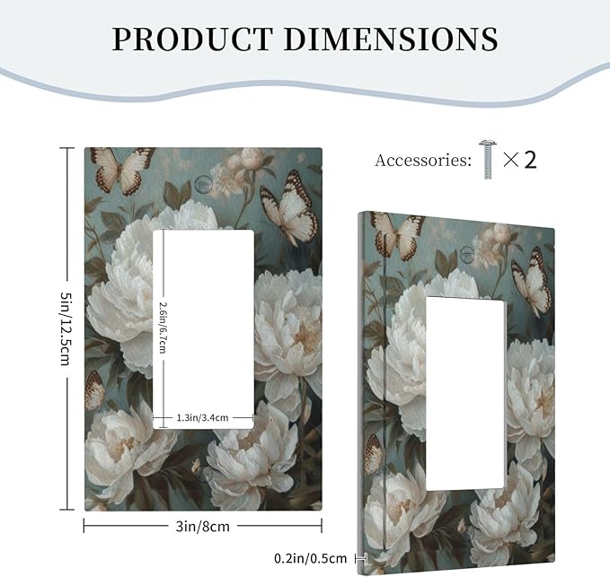 Decorative Art Light Switch Covers Butterflies & Peonies 1 Gang Rocker Outlet Decorative Switch plate Faceplate GFCI Light Switch Covers for Home Decor
