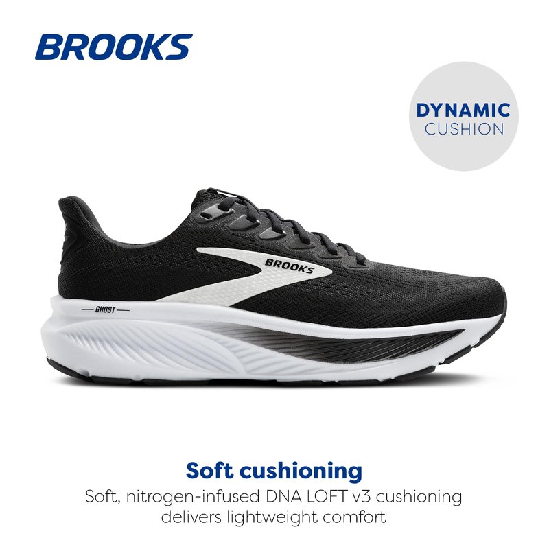 Brooks Men’s Ghost 17 Neutral Running Shoe - Black/Grey/White - 9 Wide