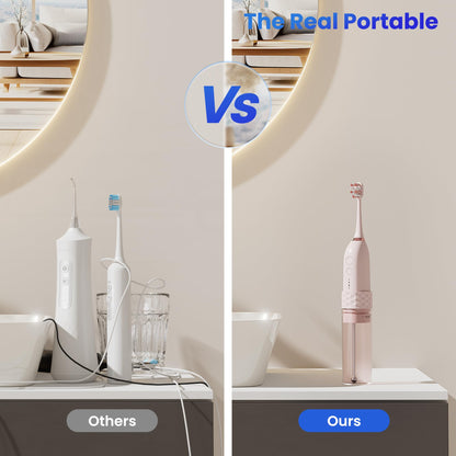 Portable Water flosser with Electric Toothbrush, 2 in 1 Teeth Cleaning Kit, Electric Toothbrush and flosser Combo, Water Flosser for Travel and Home (Black)