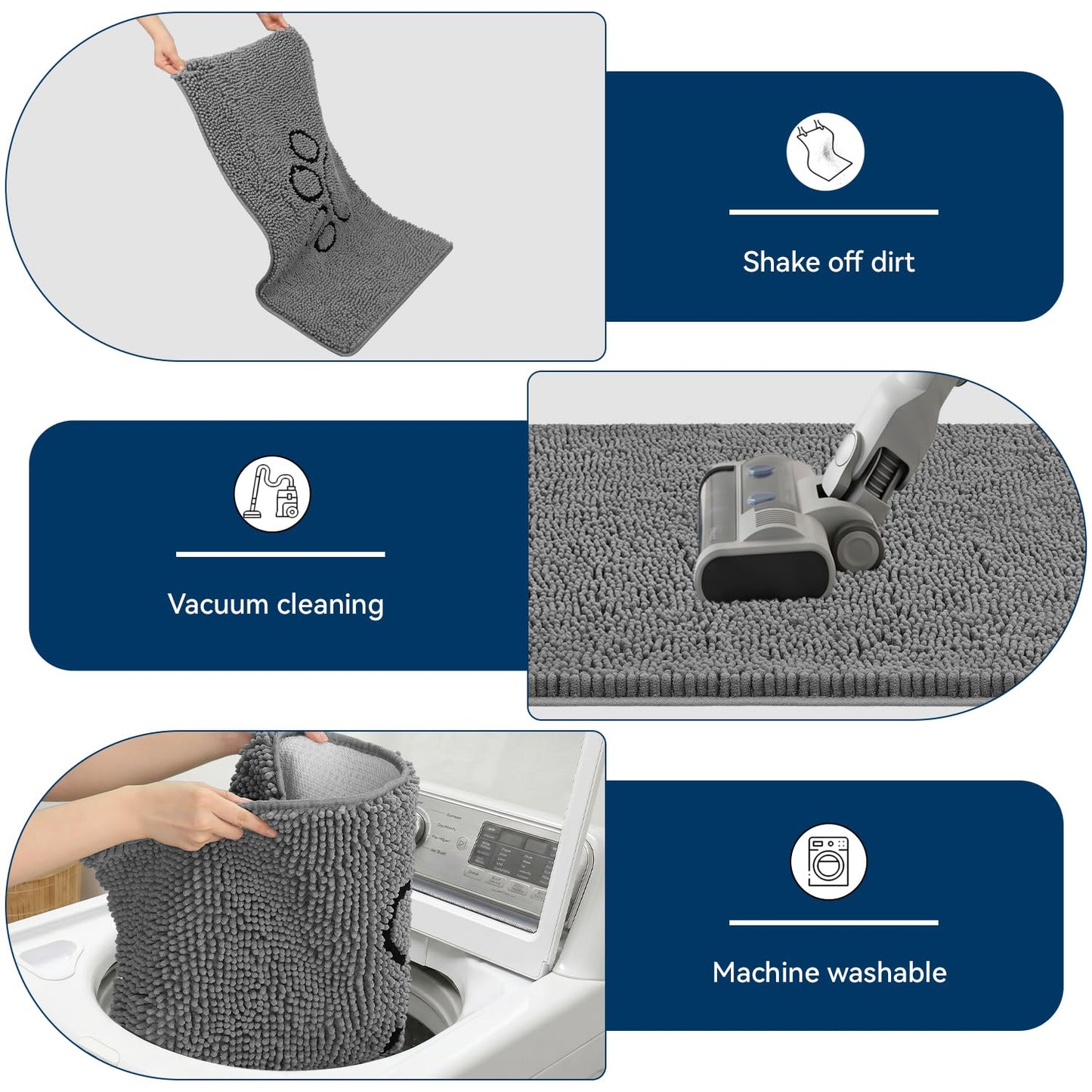 Bcoimo Super Absorbent Chenille Doormat – Non-Slip Quick Dry Entryway Rug Ideal for Homes with Dogs, Machine Washable Dirt Trapper for Muddy Paws (Grey 30×20 Inches)