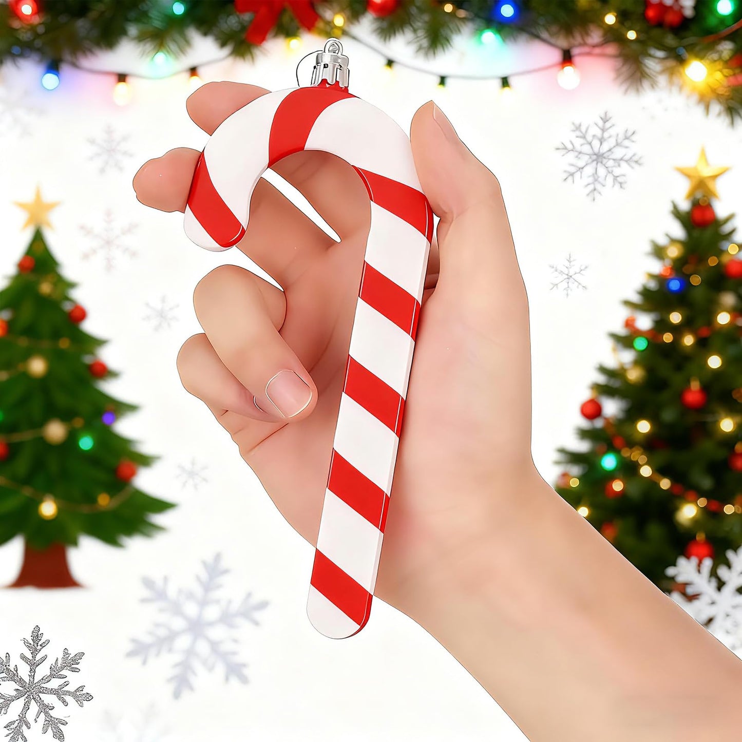 10ct Red and White Christmas Tree Ornaments, Shatterproof Plastic Candy Cane & Lollipop Xmas Decorations for Family, Kids, Candyland Themed Party Supplies