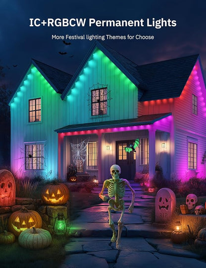 Permanent Outdoor Lights Pro, Smart LED Christmas Eaves Light 50ft with 25 IC+RGBCW LED Lights for House, IP67 Waterproof, for Halloween Xmas Decor, APP/Remote Control