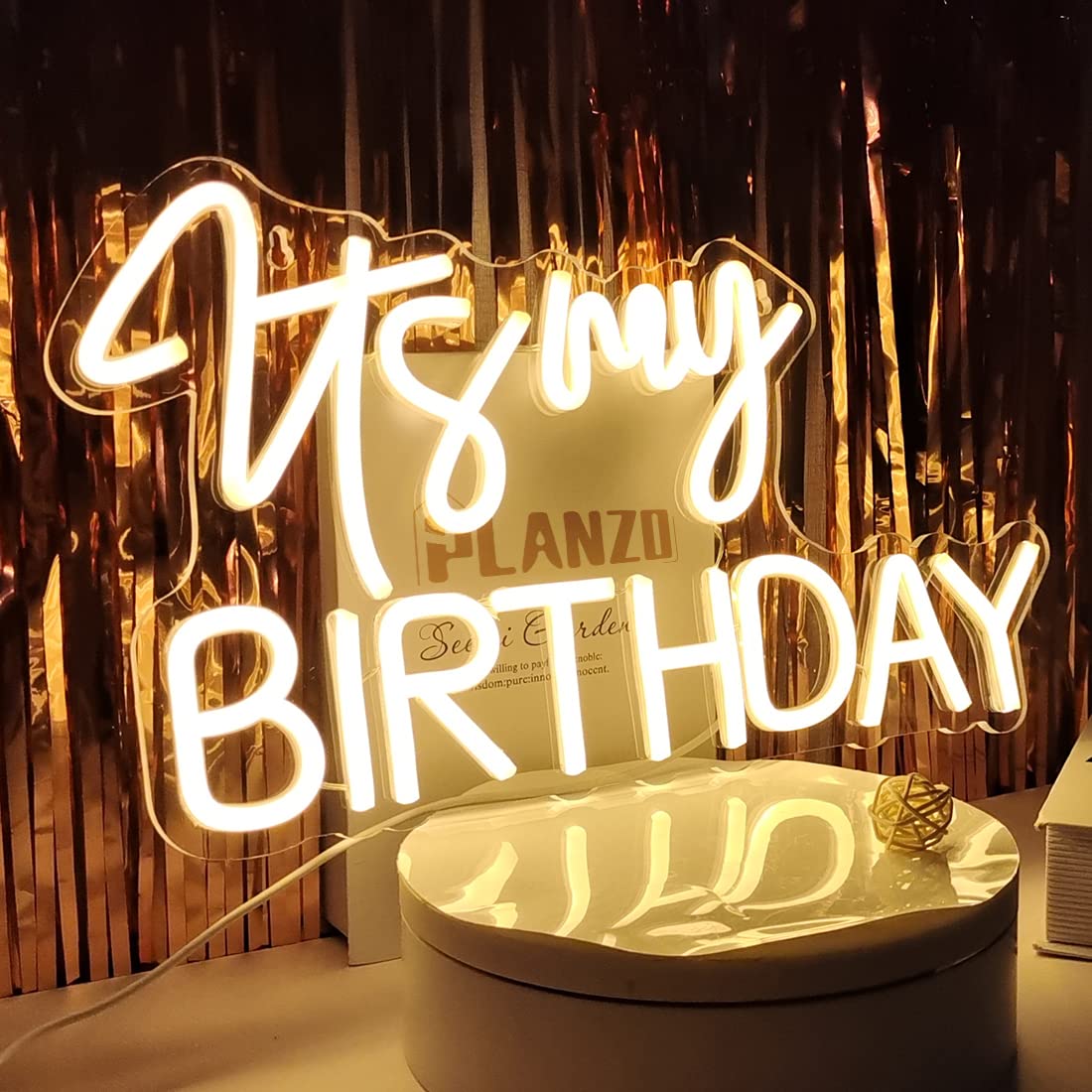 Planzo It's My Birthday Led Neon Light Sign Happy Birthday Party Wall Sign Decor Window Background Sign USB Bedroom Living Room Neon 5V Night Light Kids 15.8" X 9.1" Warm White