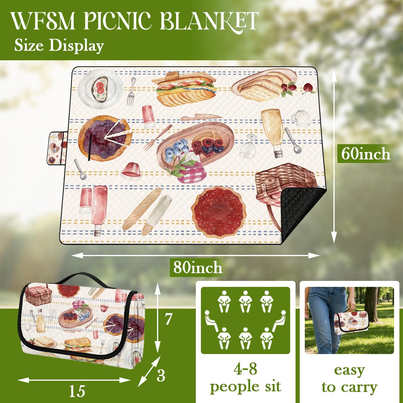 WFSM Baking Gifts Picnic Mat 80x60 Inch, Baker Baking Lovers Gifts Outdoor Play Mat for Adults and Toddlers Waterproof Sandproof Beach Blanket Travel Camping Rug