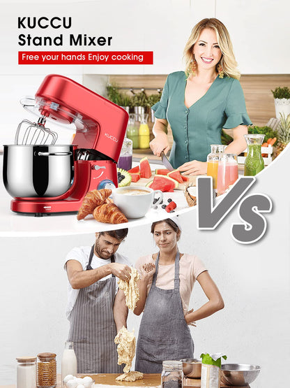 9.5 QT Double Handle KUCCU Stand Mixer, 6 Speed with Pulse Electric Kitchen Mixer, 660W Tilt-Head Food Mixer with Dishwasher-Safe Dough Hook, Flat Beater, Whisk, Splash Guard for home baking (Silver)