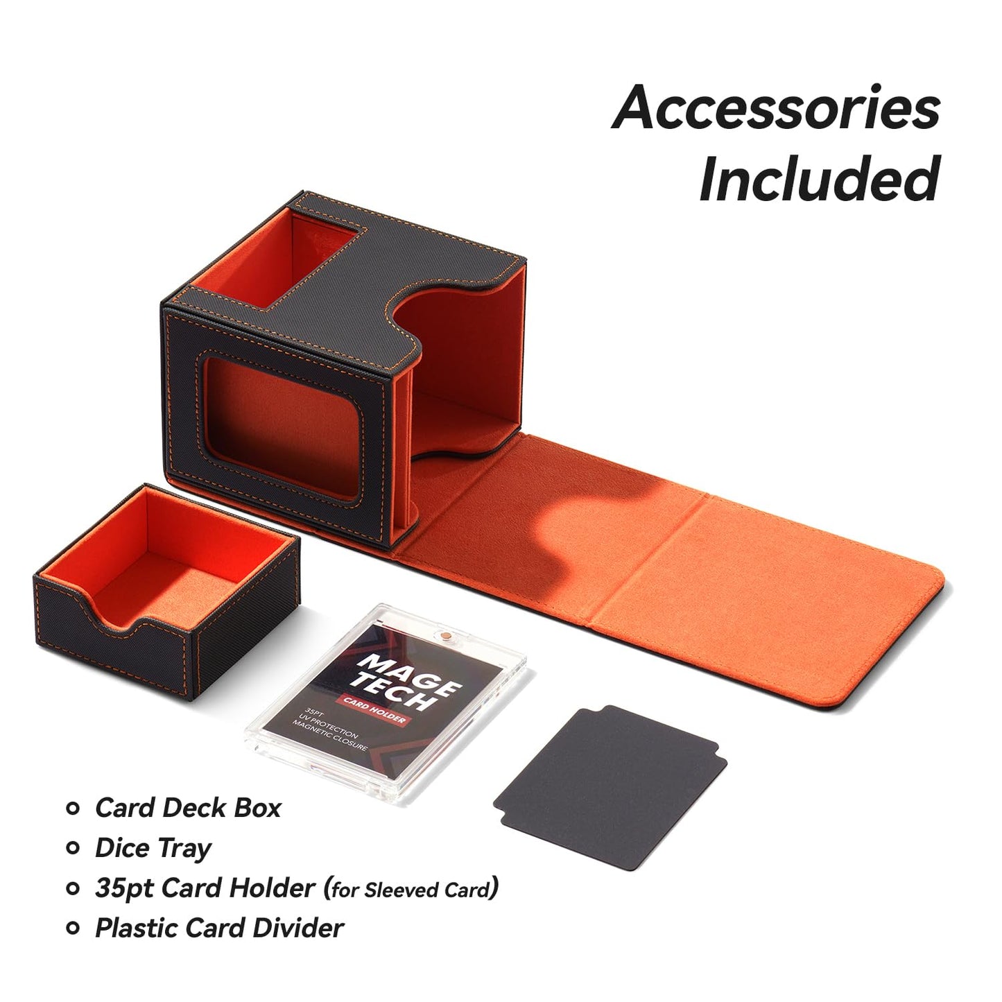 Mage Tech Card Deck Box for MTG Commander - Patented Design, Commander Display, Fits 100 Double-Sleeved Cards, 35pt Card Brick & Dice Tray - Blue/Green