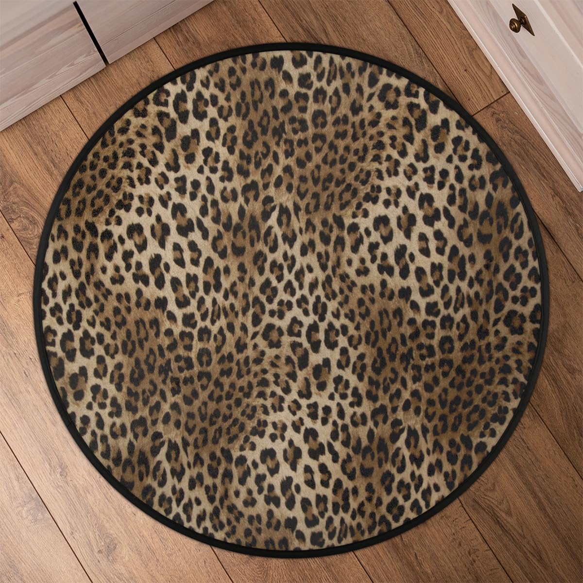 Animal Print Round Area Rug, Leopard Print Non-Slip Circle Rug for Bedroom Living Room Outdoor Study Playing Floor Mat Carpet, 3' Diameter