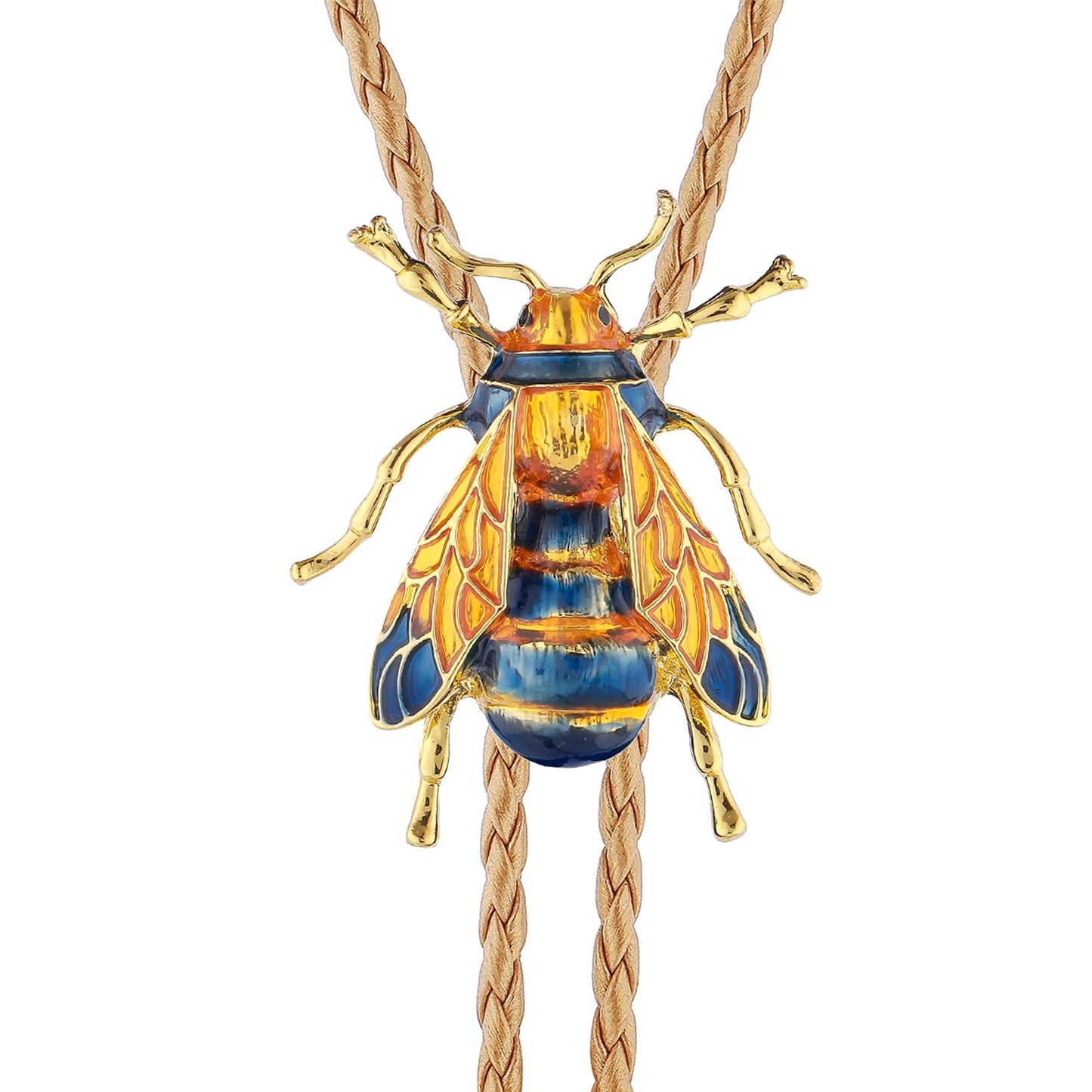 GelConnie Gold Bolo Tie 3D Bee Western Ties for Men Bolo Handmade Bumblebee Bolo Tie Western Cowboy Leather Necktie Adjustable
