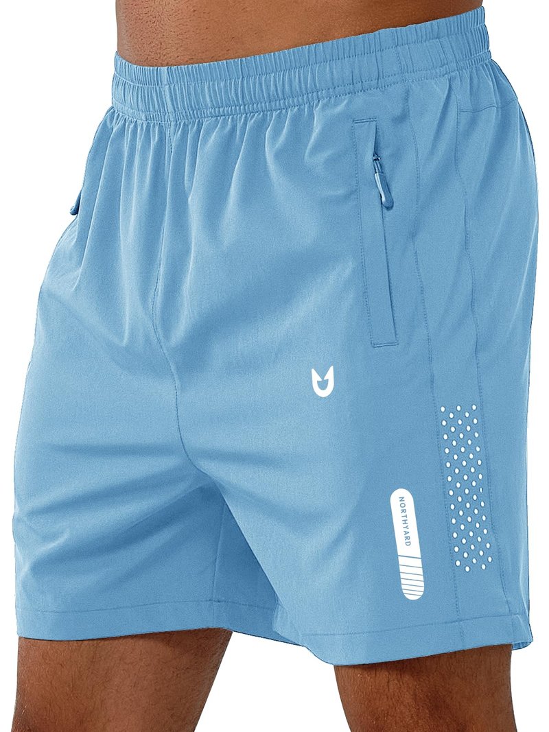 NORTHYARD Men's Athletic Running Shorts Gym Workout 7"/9"/5" Quick Dry Lightweight Sports Basketball Tennis 3 Zipper Pockets SKYBLUE-5inch S