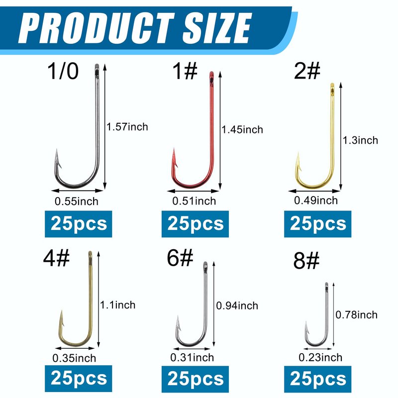 Crappie Panfish Fishing Hooks Aberdeen Hook Kit, 150pcs Aberdeen Fishing Hooks Long Shank Assorted Small Size Sharpened Live Bait Hook Set for Saltwater Freshwater Bass Catfish Trout Crappie Panfish