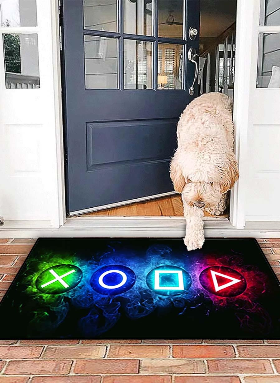 Gaming Area Rugs for Boys Cool Game Style Bedroom, Gamer Rug Boys Room Decor, Video Games Bedroom Carpet for Teens, Controller Gamepad Player Standing Throw Doormats Yoga Mat Black