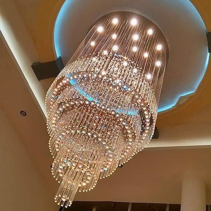 Flashing God D40''X H110'' Modern Foyer Chandeliers for High Ceiling Raindrop Flush Mount Light Fixture for Foyer Crystal Pendant Light Dimmable Lighting with Remote Straircase Fixture