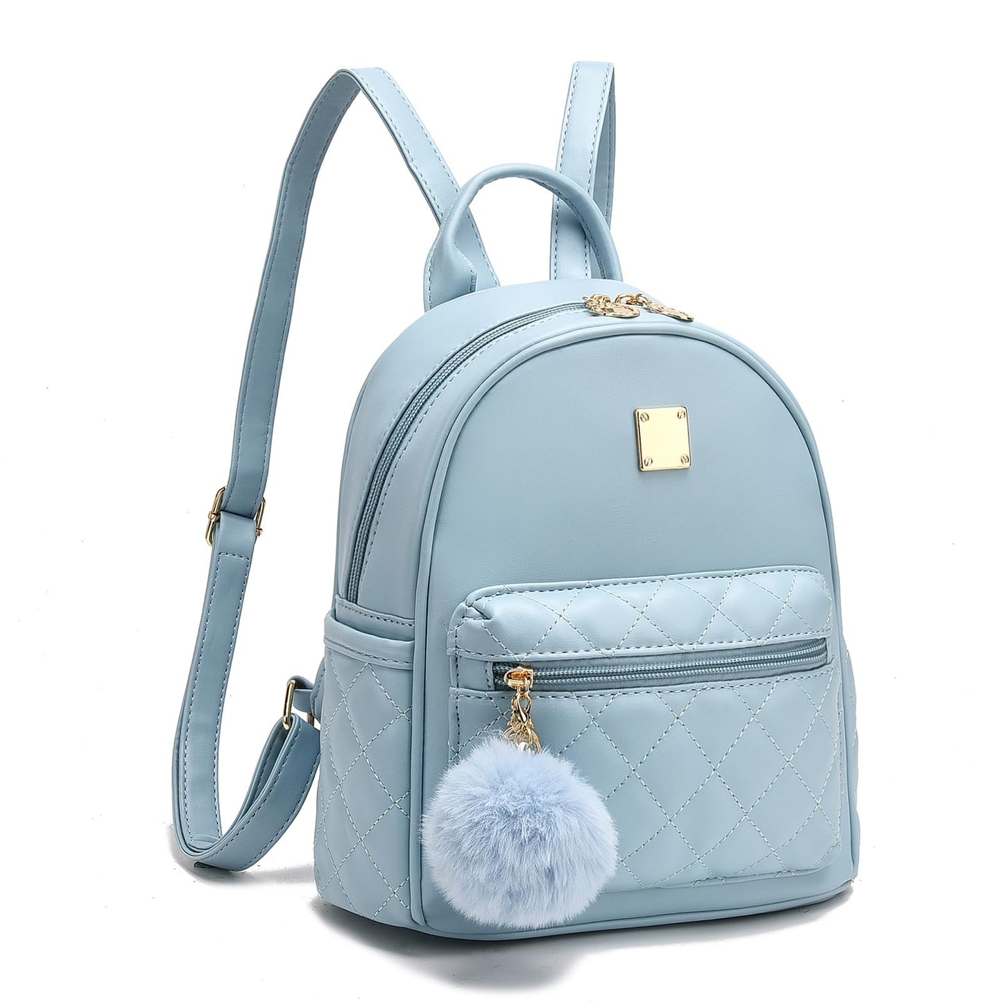 Girls Fashion Mini Backpack Purse Small Cute Plaid Leather Women Backpacks Little Bag, Mint Blue