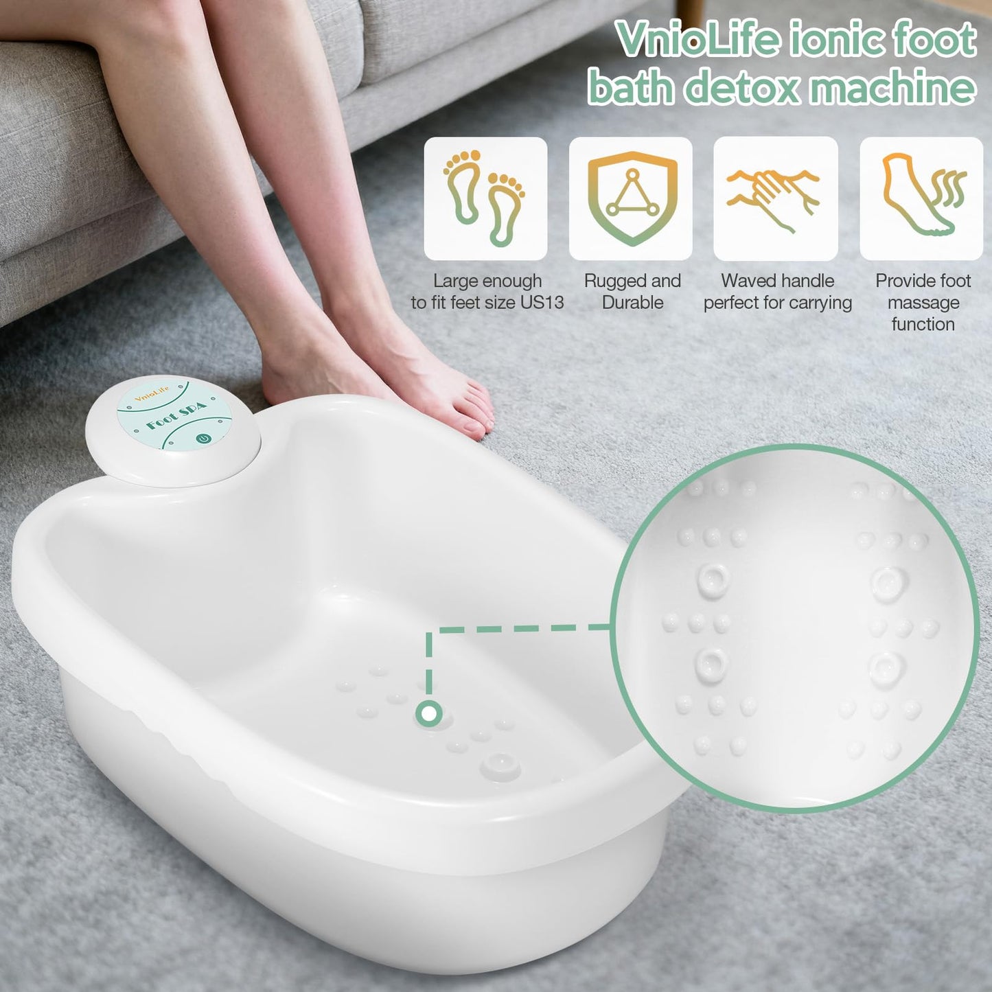 WL VnioLife Ionic Foot Bath Detox Machine with Bag, Portable Detox Foot Spa System, Ion Cleanse Detox Set for Home Beauty Salon Spa Use with Replacement Arrays, 100 Liners