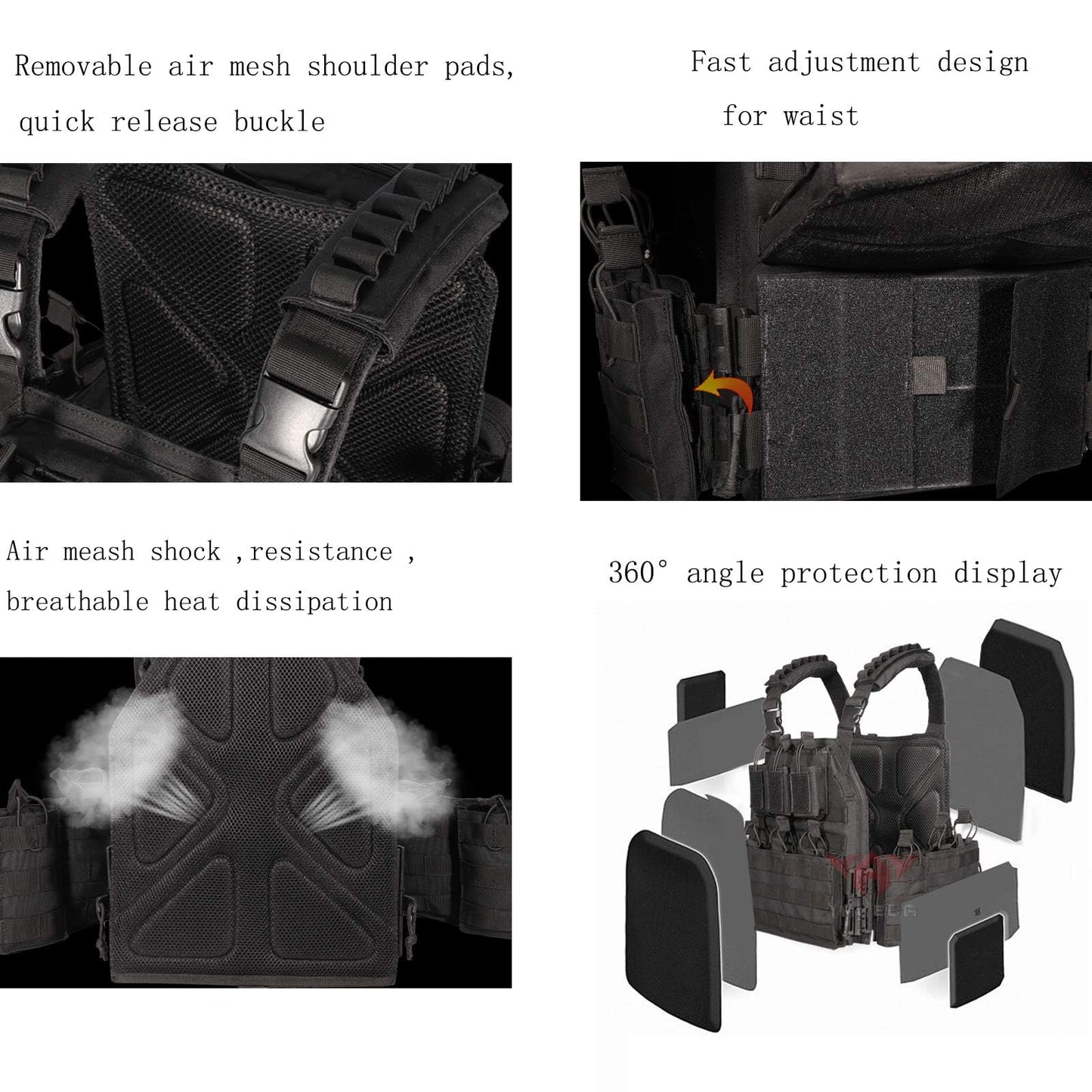 BOMTURN 1000D Tactical Vest for Men Quick Release Modular Vest Adjustable Vest Outdoor