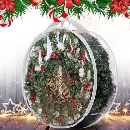 ProPik Christmas Wreath Storage Bag 24" - 2 Pack Clear Xmas Wreath Storage Container - Garland Holiday Artificial Wreath Storage Holder - Water Proof Transparent PVC - with Handles (24 Inch, White)