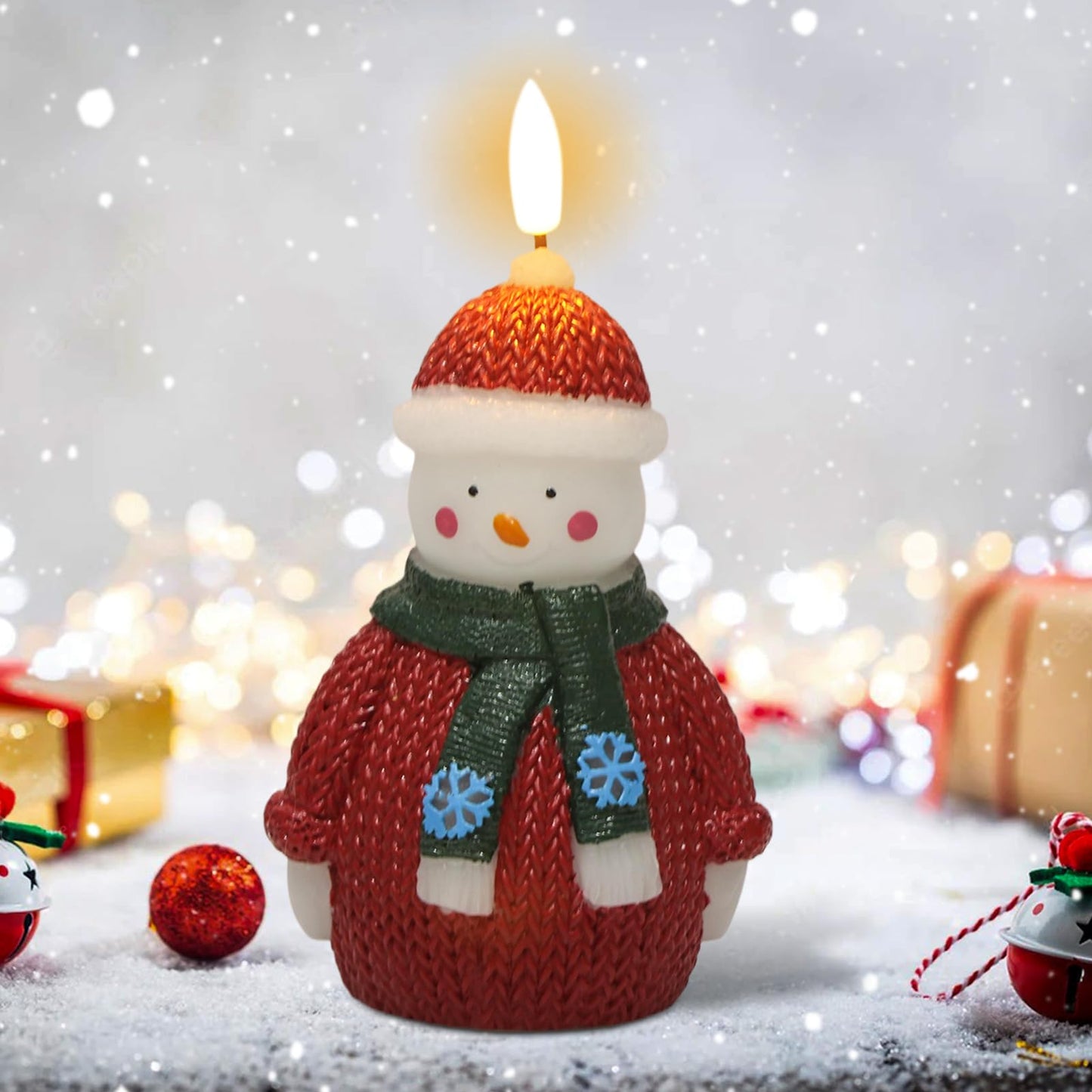 DRomance Snowman Flameless Flickering Candle Battery Operated with 6 Hour Timer Real Wax Hand-Painted LED Pillar Candle 3D Wick Indoor Christmas Holiday Decor(Sweater, 2.2" D x 5.7" H)