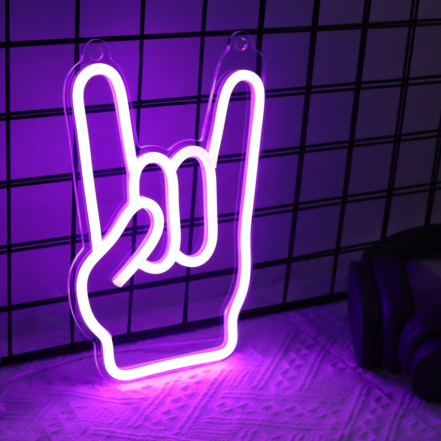 Attivolife Rock Hand Shaped Neon Light, Gamer Wall Decor LED Neon Signs with Dimmable, USB Powered for Bar Christmas Birthday Home Party Gifts