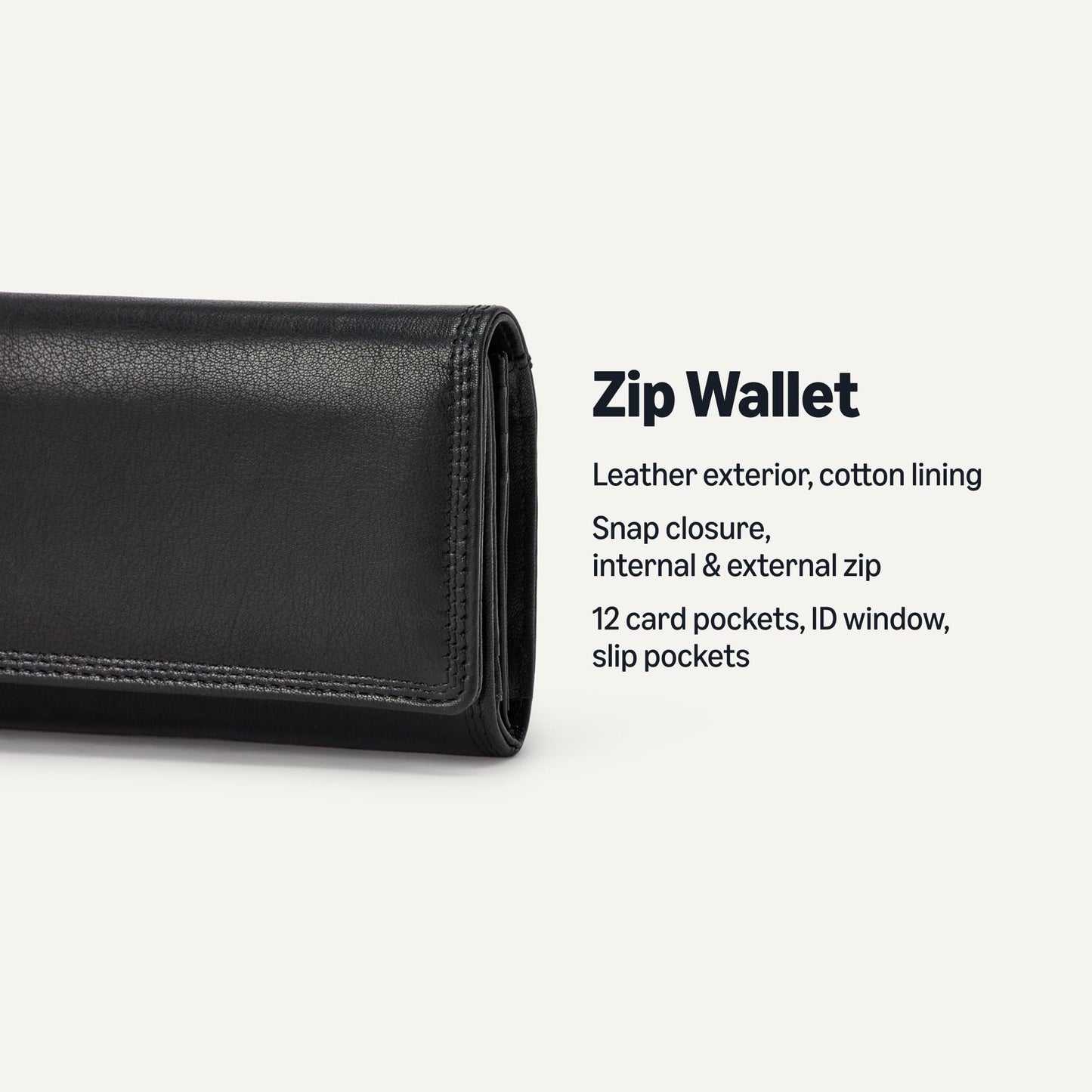Amazon Essentials Women's Long Flap Continental Leather Wallet, Black, One Size