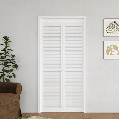 BARNER HOME Louvered Bi-Fold Door, Fits 30" x 80" Standard Openings, White Folding Closet Door with Hardware Kit, Ventilated MDF 2 Panels, Ideal for Laundry, Bedroom, or Pantry