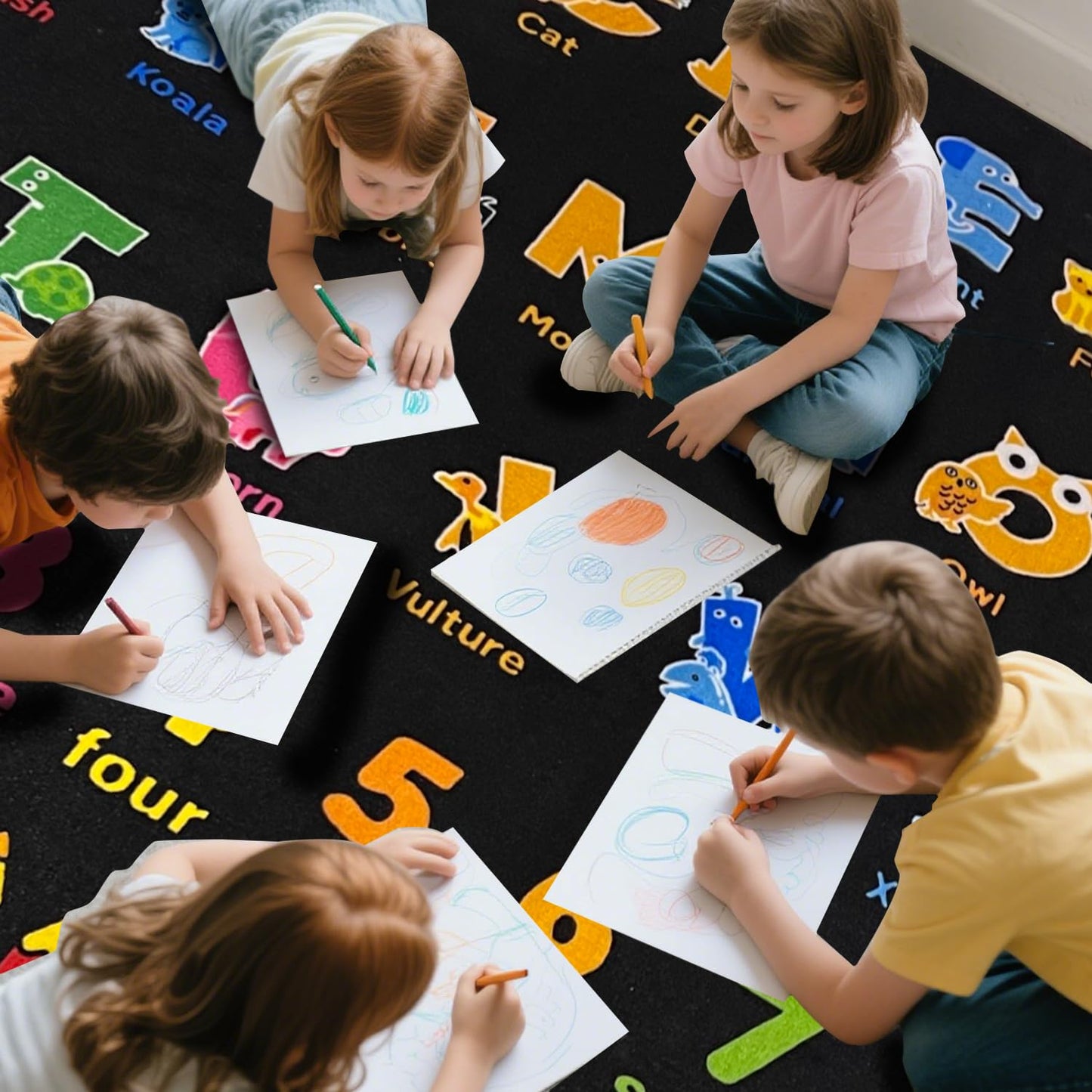 AlaTyche Classroom Rug Elementary 7x9 ft with Alphabet Crayon Number