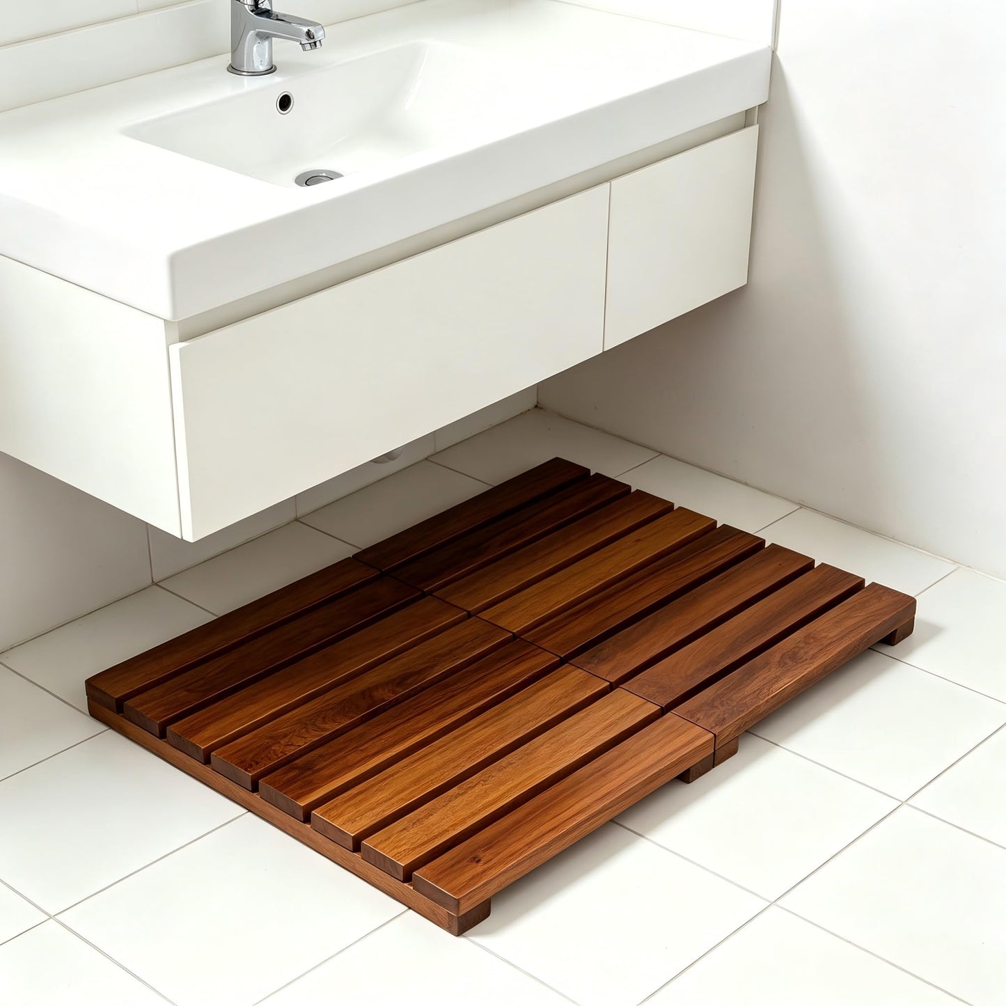 Nhohobiy Wood Shower Bath Mat - Foldable Wooden Bathroom Mat, Bamboo Teak Acacia Floor Mat Rugs for Inside Shower Platform Outdoor Indoor