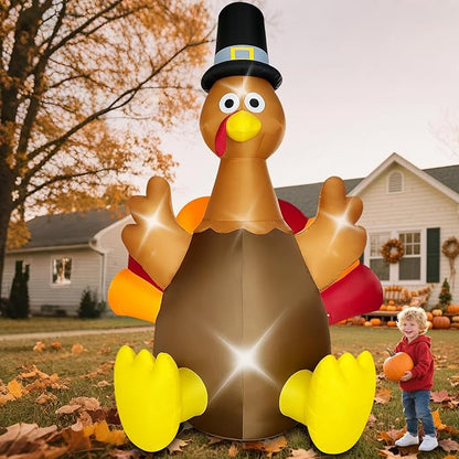 Thanksgiving Inflatables Turkey Outdoor Decorations 8FT Fall Inflatable Turkey with Built-in LED Lights Blow up Outdoor Lawn Yard Decoration