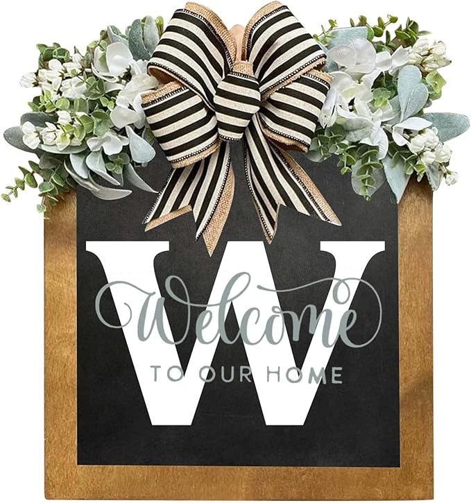 16'' Personalized Last Name Welcome Sign, Door Wreaths for Front Door Outside, Spring Wreath for Front Door Decor, Farmhouse New Home Gifts for Home (W)