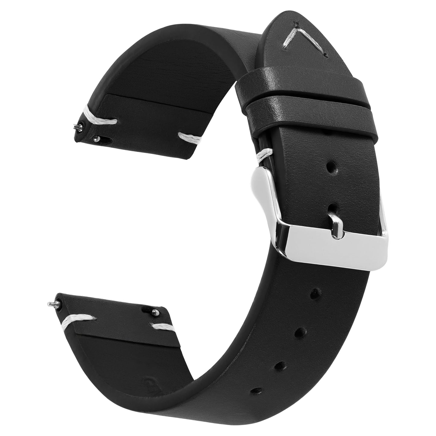 JUNGHELE leather watch bands for men and women, Quick Release leather watch strap with Silver Buckle watch leather strap, Black 18mm watch band