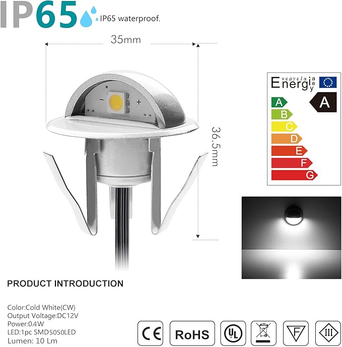 10 Pack LED Stair Lights Kit Low Voltage Deck Lights Waterproof IP65 Outdoor 1-2/5" Recessed Wood LED Deck Lighting Yard Garden Patio Step Landscape Pathway Decor Lamps, Cold White