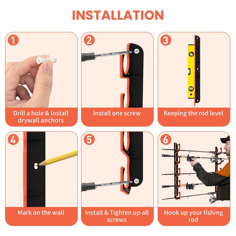Gocozer Fishing Rod Holder for Garage, H5 Wall or Ceiling Mounted Fishing Pole Holders with Soft Protective Pad, Fishing Rod Storage Organizer, Horizontal Fishing Rod Wall Mount Nets Storage (2 PACK)