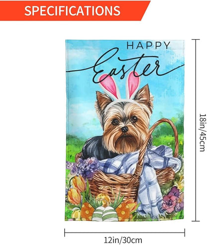 Yorkshire Terrier Happy Easter Flower Bunny Cute Egg Garden Flag Welcome Party Outdoor Outside Decorations Picks Home House Garden Yard Decor 12x18 Inch