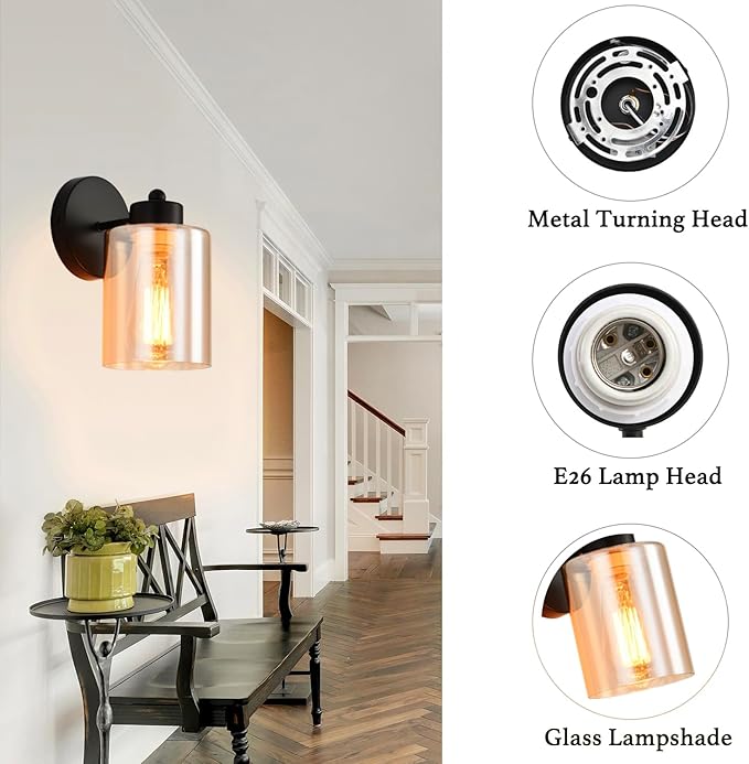 Metal Sconces Wall Lighting with Clear Glass Shade,Bathroom Black Vanity Light Matte Black Wall Sconce, Matte Black Vanity Lights for Bathroom, Modern Wall Light Fixtures