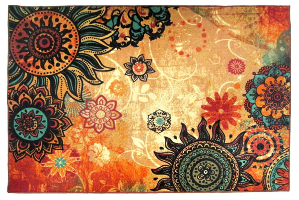 EUCH Contemporary Boho Retro Style Abstract Living Room Floor Carpets,Non-Skid Indoor Large Area Rugs,52"x75" Lotus