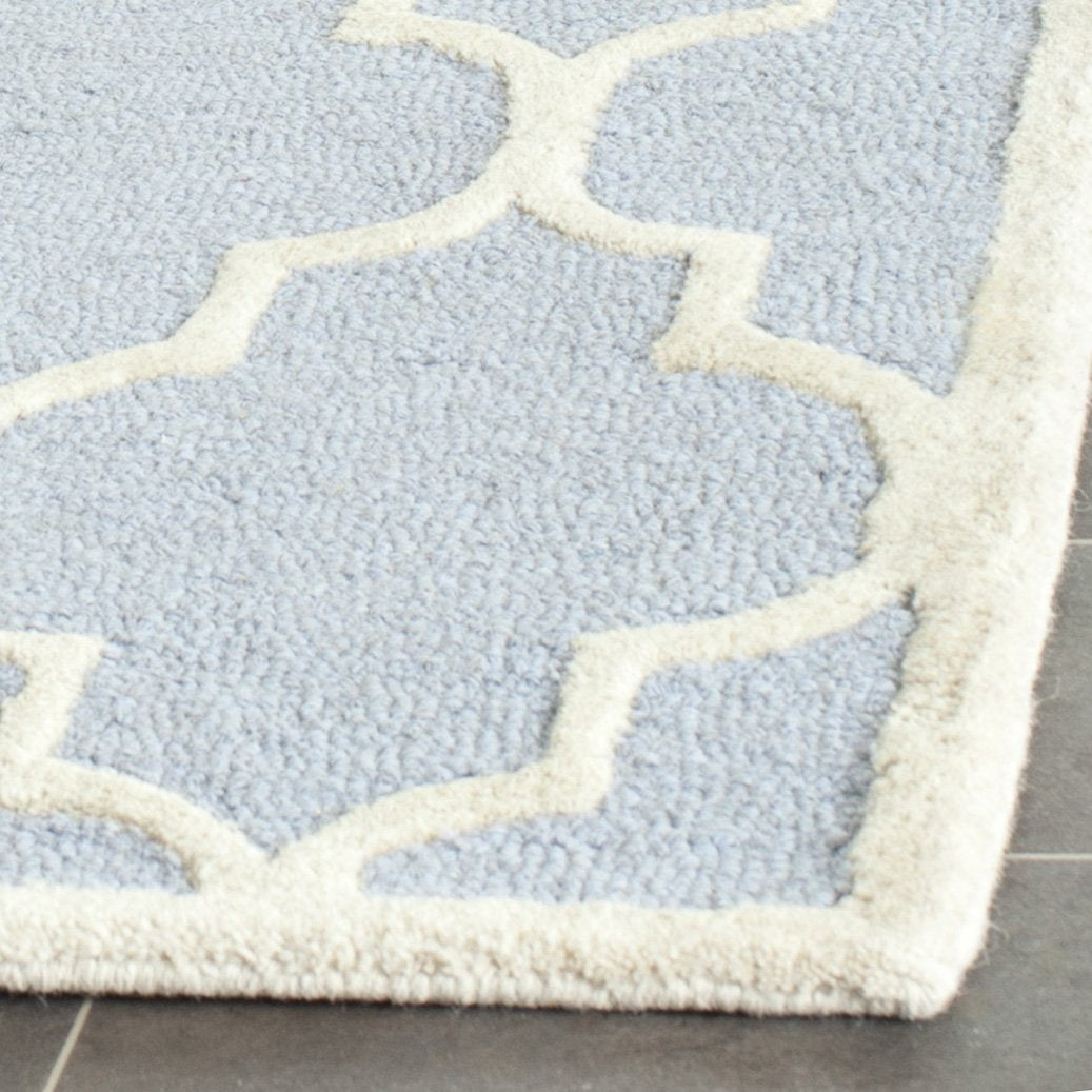 SAFAVIEH Cambridge Collection Runner Rug - 2'6" x 8', Light Blue & Ivory, Handmade Moroccan Trellis Wool, Ideal for High Traffic Areas in Living Room, Bedroom (CAM134A)