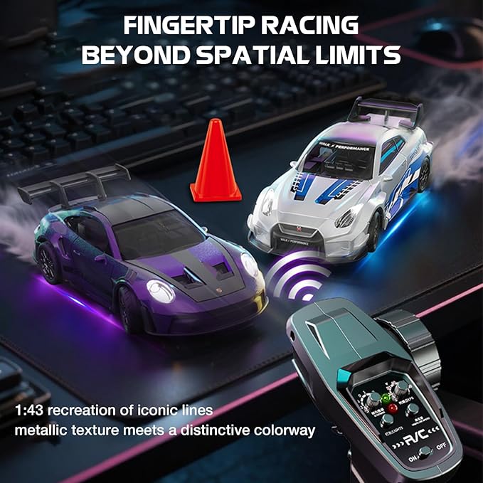 1/43 Scale RC Drift Car Mini 911 RC Model Car 2.4GHz 4WD RC Alloy Vehicles with Gyro &amp LED Lights for Adults Hobby Toys (Gray)