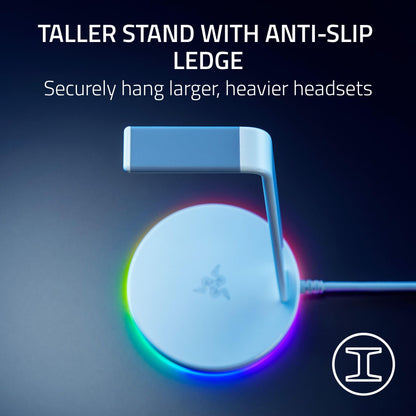 Razer Base Station V2 Chroma Headphone Headset Stand Holder: Chroma RGB Lighting - Taller Stand & Anti-Slip Ledge - USB Charging Ports - Anti-Slip Rubber Base - 3.5mm Port + Built-in DAC - Black