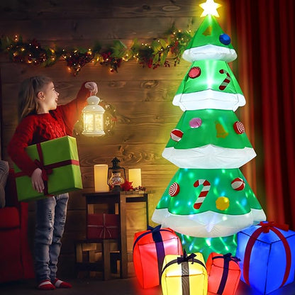 FRAMICS 7 FT Christmas Inflatable Outdoor Decoration, Inflatable Christmas Tree, Built-in LED Blow Up Christmas Decorations Outdoor, Colorful Christmas Tree Inflatable for Xmas Party Garden Decor